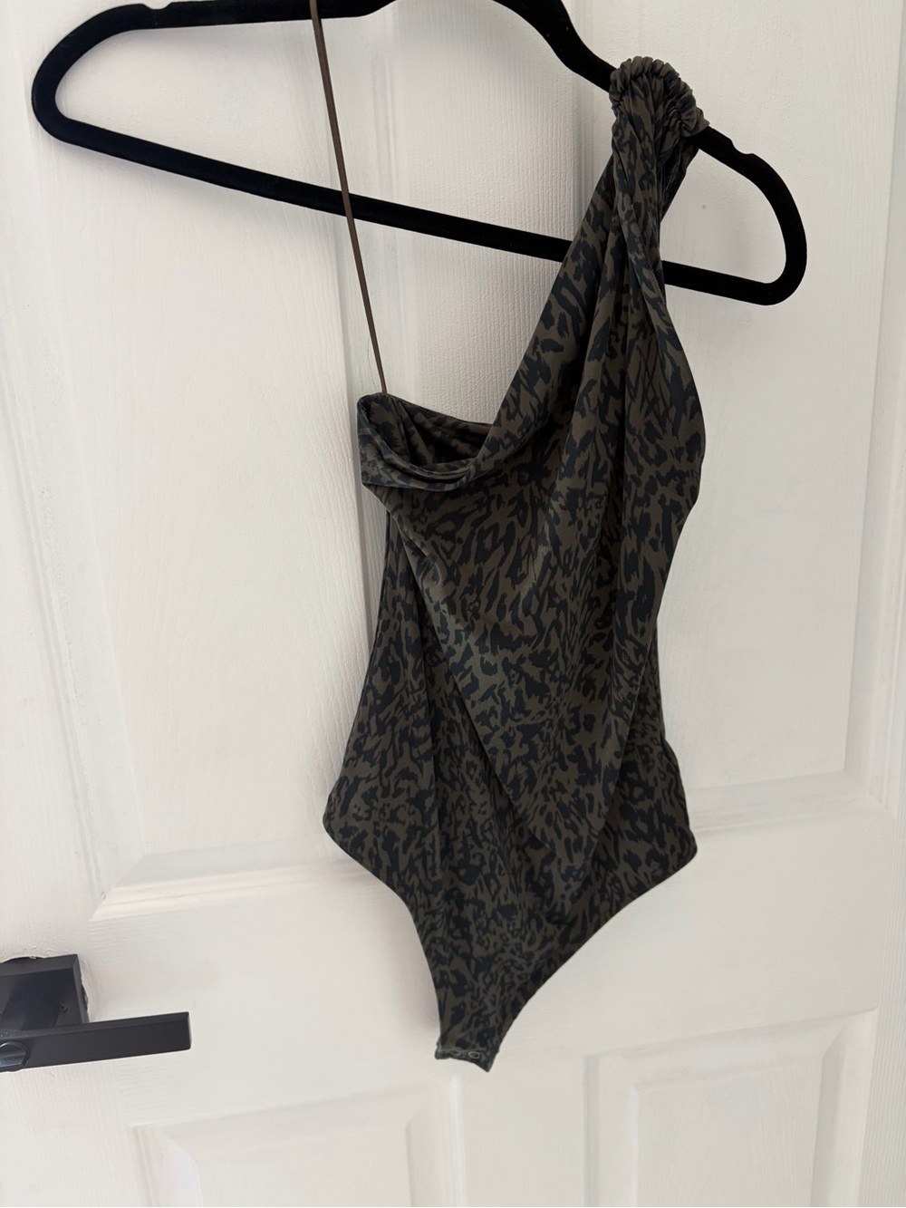 Exp Olive Green One-Shoulder Leopard Print One-Piece